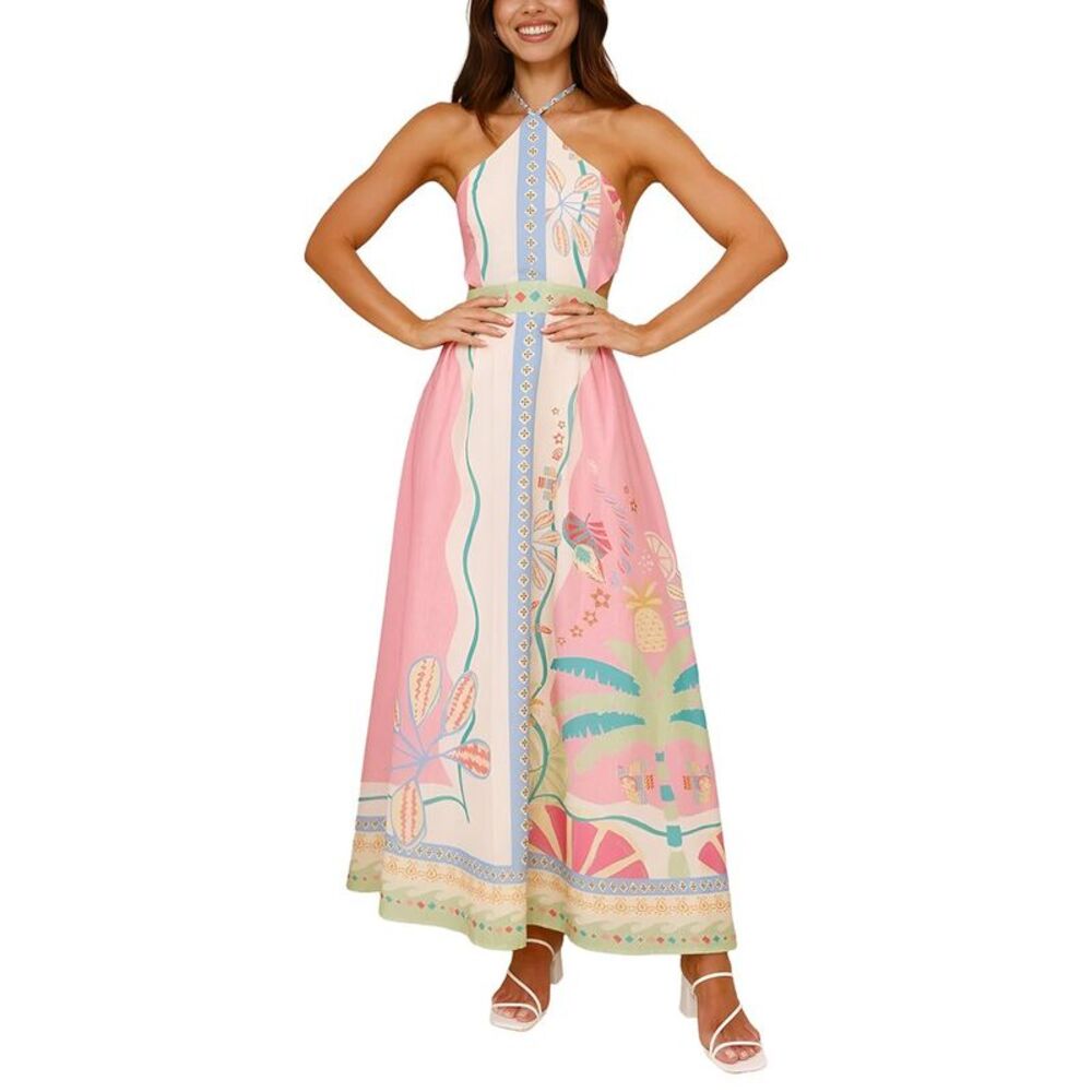 Multi Womens Esea Linen-Blend Midi Dress